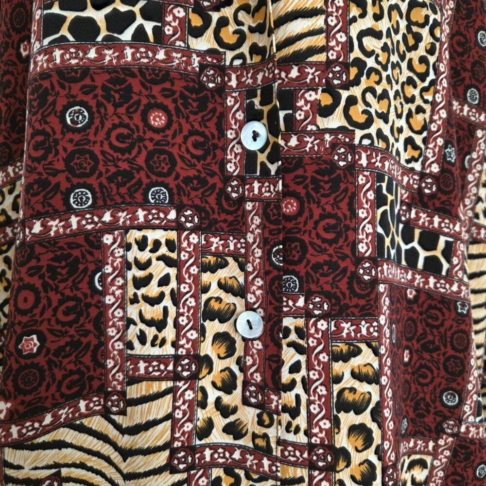 90s Animal Patchwork Button Down Top Medium Leopa… - image 3
